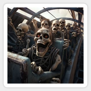 group of skeleton on rollercoaster ride Sticker